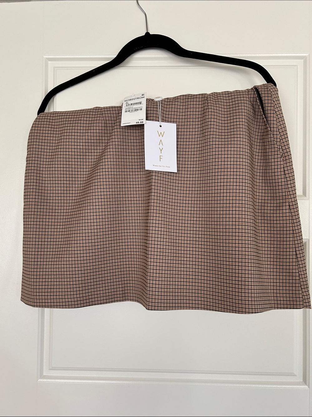 WAYF Tan and Black Mini Plaid Skirt